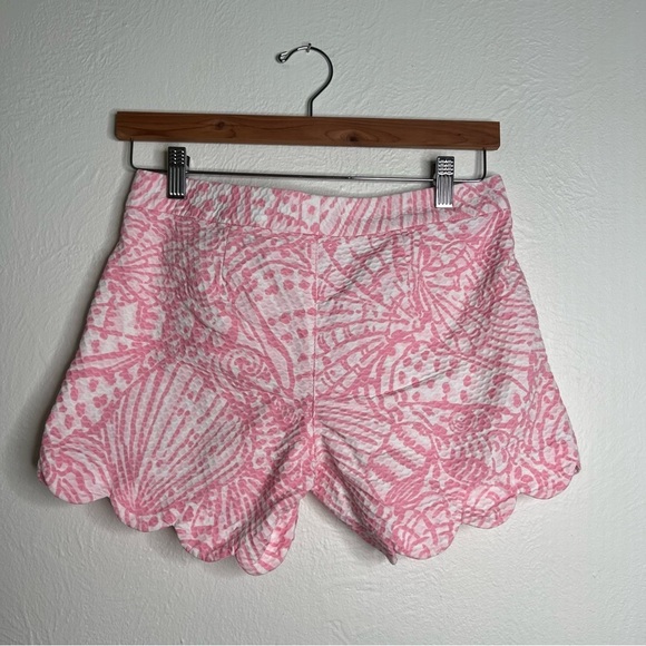 Lilly Pulitzer Pink White Print The Buttercup Stretch Scalloped Cotton Shorts 0 - Picture 5 of 9